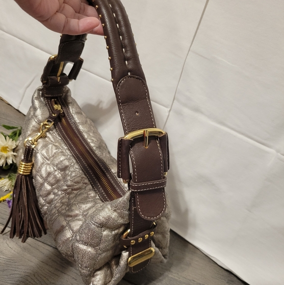 Kate Landry | Womens Gold Metallic Shoulder Bag | Belt Strap Handle - Picture 3 of 7